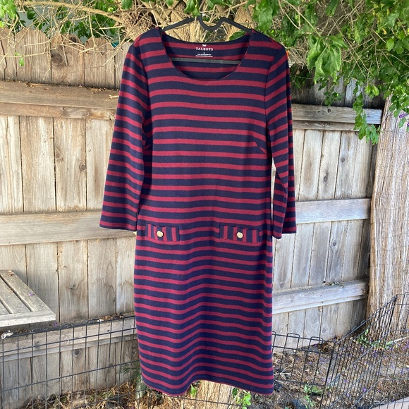 Burgundy Navy Cotton Striped Dress by Talbots - Picture 1 of 10
